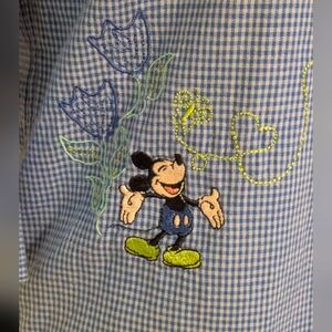 Embroidered Mickey & Minnie Blue Checkered Button Up Shirt Small